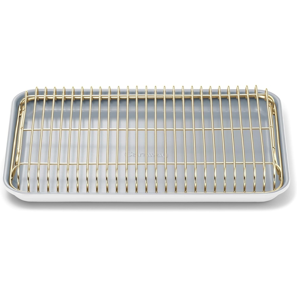 image:imageCaraway NonStick Ceramic Baking Sheet amp Cooling Rack Bundle Ceramic Coated NonToxic PTFE amp PFOA Free Large 18x13 Small 9x13 amp Cooling Racks GrayWhite