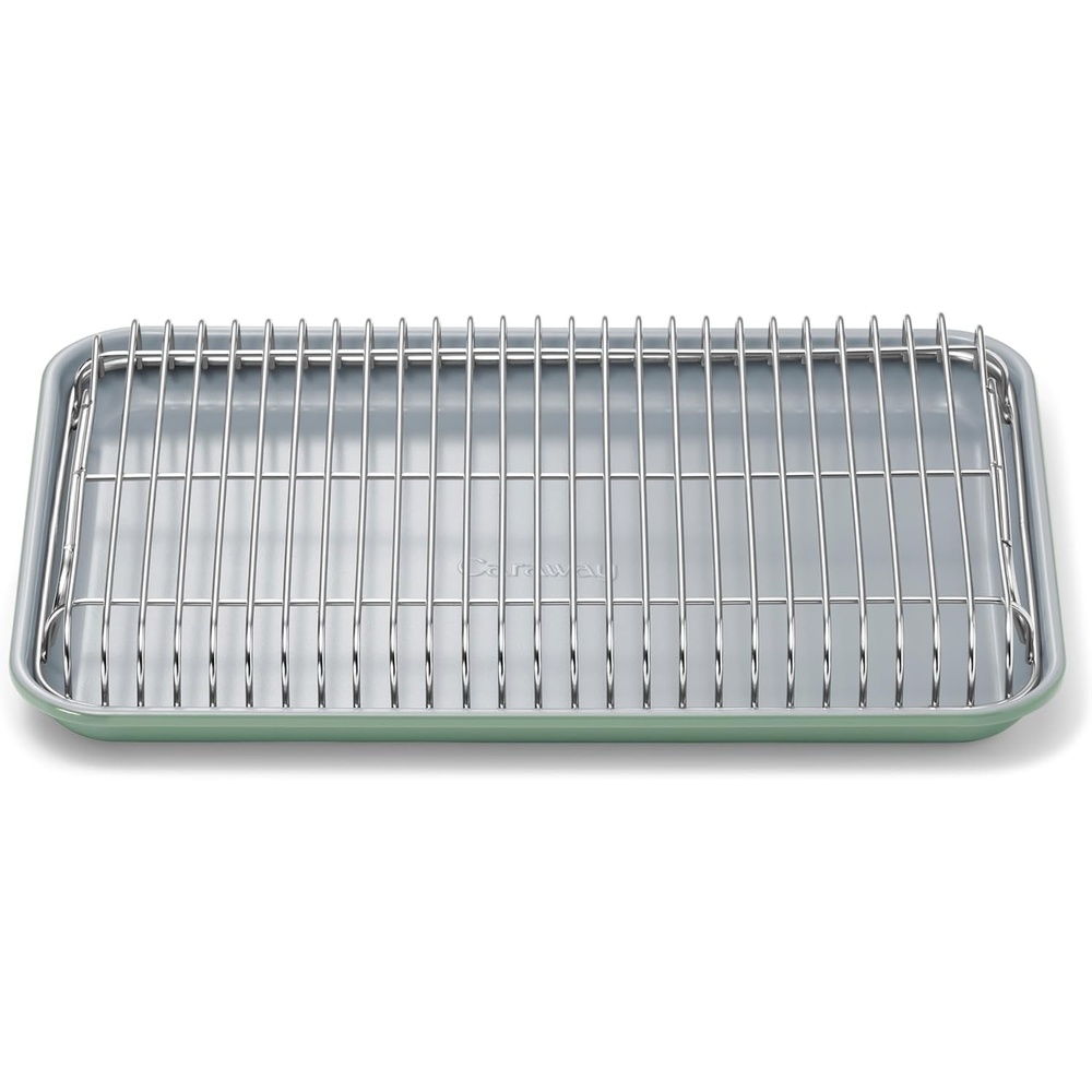 image:imageCaraway NonStick Ceramic Baking Sheet amp Cooling Rack Bundle  Ceramic Coated  NonToxic PTFE amp PFOA Free  Large 18x13 Small 9x13 amp Cooling Racks  GraySage