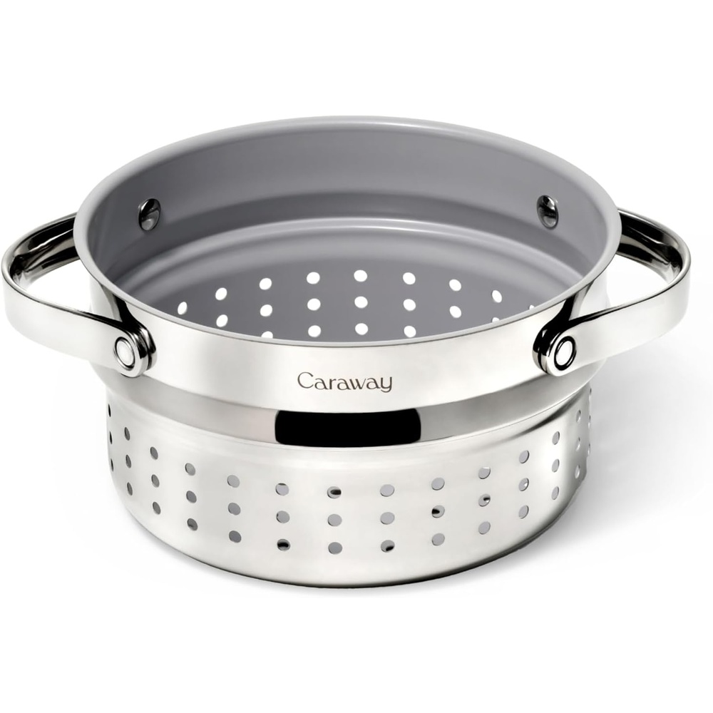 image:imageCaraway Small amp Large Steamer Set Made with Handles Non Stick Non Toxic Coating Steam Veggies Seafood and More Compatible With Our Dutch Oven or Sauce Pan 3qt amp 65qt Stainless SteelStainless Steel