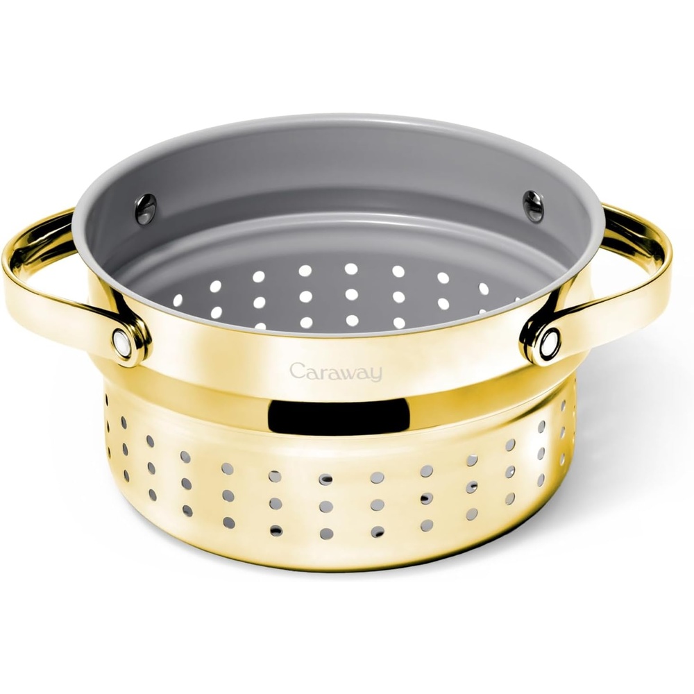 image:imageCaraway Small amp Large Steamer Set Made with Handles Non Stick Non Toxic Coating Steam Veggies Seafood and More Compatible With Our Dutch Oven or Sauce Pan 3qt amp 65qt Stainless SteelGold