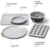 Caraway 5-Piece Bakeware+ Set – 15” Pizza Pan, 9” Pie Pan, 18” x 13” Cookie Sheet, 24-Cup Mini Muffin Pan and Fluted Cake Pan – Oven Safe up to 550ºF – Non-Toxic, PTFE & PFOA Free – Perracotta(Black)