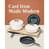 Caraway 8-Piece Enameled Cast Iron Set – 10.5” Skillet, Grill Pan, 3.5 qt Braiser Pan, 6.5 qt Dutch Oven with Lid and Organizers – Non-Toxic 3-Layer Enamel Coating – No Seasoning Required – Dark Navy(Cream)