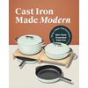 Caraway 8-Piece Enameled Cast Iron Set – 10.5” Skillet, Grill Pan, 3.5 qt Braiser Pan, 6.5 qt Dutch Oven with Lid and Organizers – Non-Toxic 3-Layer Enamel Coating – No Seasoning Required – Dark Navy(Light Mist)