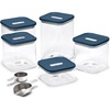Caraway 26-Piece Ultimate Airtight Glass Food Storage Containers with Lids, Scoops, Measuring Cups and Organizers – Non-Toxic BPA-Free Stackable Space-Saving Containers for Pantry – Cream(Navy)