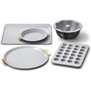 Caraway 5-Piece Bakeware+ Set – 15” Pizza Pan, 9” Pie Pan, 18” x 13” Cookie Sheet, 24-Cup Mini Muffin Pan and Fluted Cake Pan – Oven Safe up to 550ºF – Non-Toxic, PTFE & PFOA Free – Perracotta(Black)