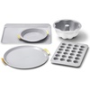 Caraway 5-Piece Bakeware+ Set – 15” Pizza Pan, 9” Pie Pan, 18” x 13” Cookie Sheet, 24-Cup Mini Muffin Pan and Fluted Cake Pan – Oven Safe up to 550ºF – Non-Toxic, PTFE & PFOA Free – Perracotta(White)
