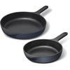 Caraway Enameled Cast Iron Bundle – 8″ Mini Skillet, 1.8 qt Sauce Pan with Lid & Storage Organizer – Durable, Non-Toxic Cookware for Stovetop & Oven – No Seasoning Required – Cream(Midnight Blue)