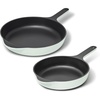 Caraway Enameled Cast Iron Bundle – 8″ Mini Skillet, 1.8 qt Sauce Pan with Lid & Storage Organizer – Durable, Non-Toxic Cookware for Stovetop & Oven – No Seasoning Required – Cream(Light Mist)