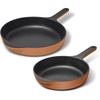 Caraway Enameled Cast Iron Bundle – 8″ Mini Skillet, 1.8 qt Sauce Pan with Lid & Storage Organizer – Durable, Non-Toxic Cookware for Stovetop & Oven – No Seasoning Required – Cream(Rust)