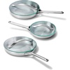 Caraway Stainless Steel Fry Pan Set With Glass Lids (2x 10.5″ & 1x 8″) – 5-Ply Stainless Steel Pan – Oven Safe & Stovetop Agnostic – Non Toxic, PTFE & PFOA Free