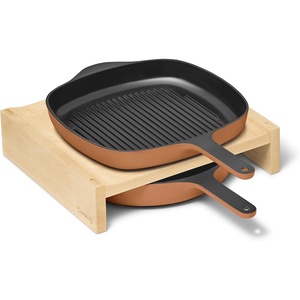 Caraway 10.5” Cast Iron Skillet & Grill Pan Duo – Enameled Cookware Set with Non-Toxic 3-Layer Enamel Coating – No Seasoning Required – Compatible with All Stovetops – Midnight Blue(Rust)
