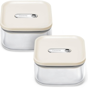 Caraway 2.5qt Glass Airtight Food Storage Containers with Lids – Non-Toxic, BPA-Free Kitchen Storage Container – Stackable, Space-Saving Airtight Containers for Pantry, Dry Goods – 6 Pack – Navy(Cream)