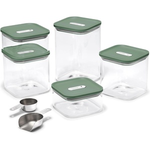 Caraway 26-Piece Ultimate Airtight Glass Food Storage Containers with Lids, Scoops, Measuring Cups and Organizers – Non-Toxic BPA-Free Stackable Space-Saving Containers for Pantry – Cream(Sage)