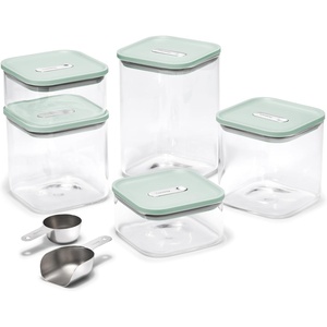 Caraway 26-Piece Ultimate Airtight Glass Food Storage Containers with Lids, Scoops, Measuring Cups and Organizers – Non-Toxic BPA-Free Stackable Space-Saving Containers for Pantry – Cream(Mist)