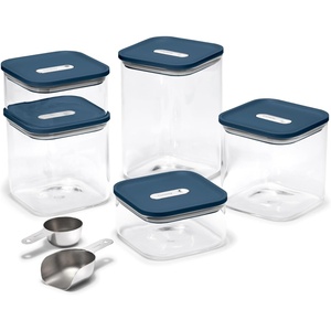 Caraway 26-Piece Ultimate Airtight Glass Food Storage Containers with Lids, Scoops, Measuring Cups and Organizers – Non-Toxic BPA-Free Stackable Space-Saving Containers for Pantry – Cream(Navy)