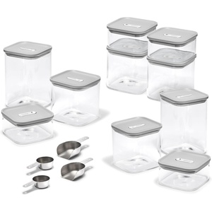 Caraway 26-Piece Ultimate Airtight Glass Food Storage Containers with Lids, Scoops, Measuring Cups and Organizers – Non-Toxic BPA-Free Stackable Space-Saving Containers for Pantry – Cream(Grey)