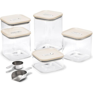 Caraway 26-Piece Ultimate Airtight Glass Food Storage Containers with Lids, Scoops, Measuring Cups and Organizers – Non-Toxic BPA-Free Stackable Space-Saving Containers for Pantry – Cream(Cream)