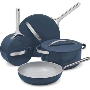Caraway 31-Piece Ceramic Cookware Bundle – Fry Pans, Saucepans, Sauté Pan, Dutch Oven, Petite Cooker, Stir Fry, Rondeau, Stock Pot, Grill & Griddle Pans, Roasting Pan, Racks, Organizers – Navy(Navy)