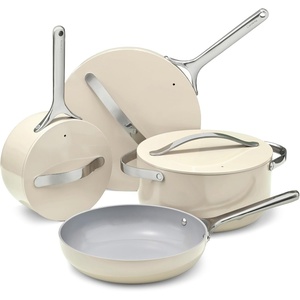 Caraway 31-Piece Ceramic Cookware Bundle – Fry Pans, Saucepans, Sauté Pan, Dutch Oven, Petite Cooker, Stir Fry, Rondeau, Stock Pot, Grill & Griddle Pans, Roasting Pan, Racks, Organizers – Navy(Cream)