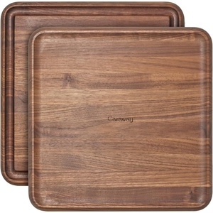 Caraway 3-Piece Prep & Serve Butcher Block Set, Includes 17” Rectangle Cutting Board, 12” Square Cutting Board and Metal Storage Rack, Maple(Walnut)