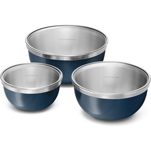 Caraway 6-Piece Mixing Bowl Set with Lids – 6 qt, 4 qt, 2 qt Stainless Steel Bowls with Tempered Glass Lids – Non-Toxic, PFAS-Free – Navy