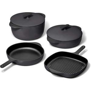 Caraway 8-Piece Enameled Cast Iron Set – 10.5” Skillet, Grill Pan, 3.5 qt Braiser Pan, 6.5 qt Dutch Oven with Lid and Organizers – Non-Toxic 3-Layer Enamel Coating – No Seasoning Required – Dark Navy(Charcoal)