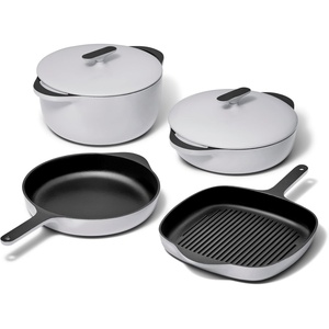 Caraway 8-Piece Enameled Cast Iron Set – 10.5” Skillet, Grill Pan, 3.5 qt Braiser Pan, 6.5 qt Dutch Oven with Lid and Organizers – Non-Toxic 3-Layer Enamel Coating – No Seasoning Required – Dark Navy(Gray)