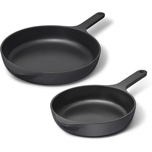 Caraway Enameled Cast Iron Bundle – 8″ Mini Skillet, 1.8 qt Sauce Pan with Lid & Storage Organizer – Durable, Non-Toxic Cookware for Stovetop & Oven – No Seasoning Required – Cream(Charcoal)