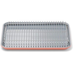 Caraway Non-Stick Ceramic Baking Sheet & Cooling Rack Bundle – Ceramic Coated – Non-Toxic, PTFE & PFOA Free – Large (18″x13″), Small (9”x13”), & Cooling Racks – Gray(Perracotta)