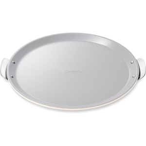 Caraway Pizza Pan – 15” Non-Stick Ceramic Baking Pan with Handles – Oven Safe up to 550ºF – Non-Toxic, PTFE & PFOA Free – Perracotta(Cream)