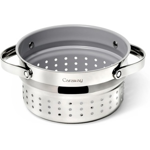 Caraway Small & Large Steamer Set – Made with Handles – Non Stick, Non Toxic Coating – Steam Veggies, Seafood, and More – Compatible With Our Dutch Oven or Sauce Pan – 3qt & 6.5qt – Stainless Steel(Stainless Steel)