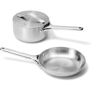 Caraway Stainless Steel Deluxe Cookware Set (16 Piece) – 5-Ply Stainless Steel Pots, Frying Pans, Lids and Kitchen Storage – Non Toxic, PTFE & PFOA Free(2pc Mini Duo)